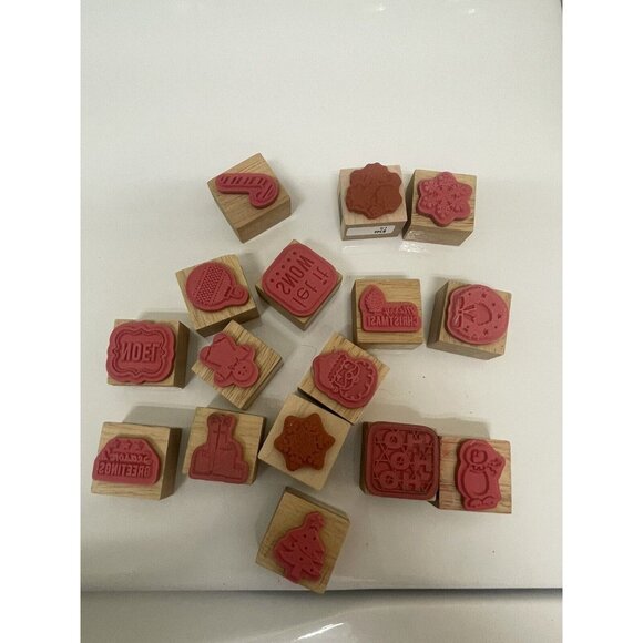 Christmas Rubber & Wood Stamp Set Of 16 Stamps Cards,Tags, Scrapbooking No Box - Picture 9 of 9